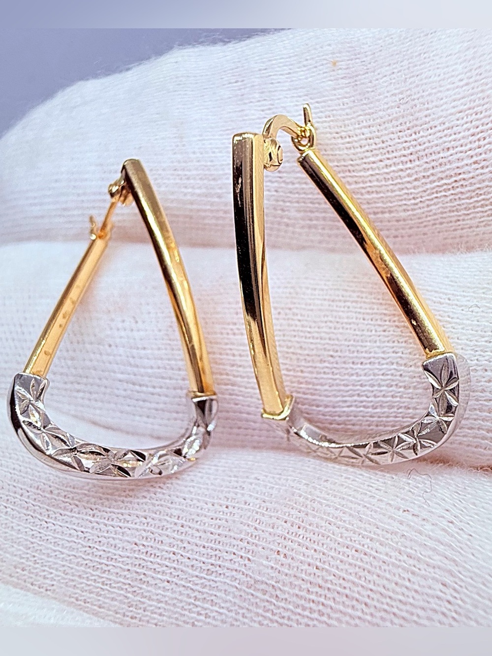 Two-Tone Gold and Silver Geometric Drop Earrings - Women Jewelry - Picture 12 of 17